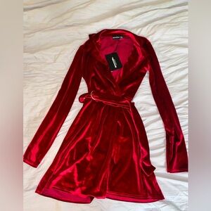 Red velvet pretty little thing belt dress
